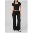 thumbnail image 4 of PISONIC Women Two Piece Workout Sets Short Sleeve T-Shirt Matching Butt-lifting Flare Leggings Gym Yoga Outfits, 4 of 6