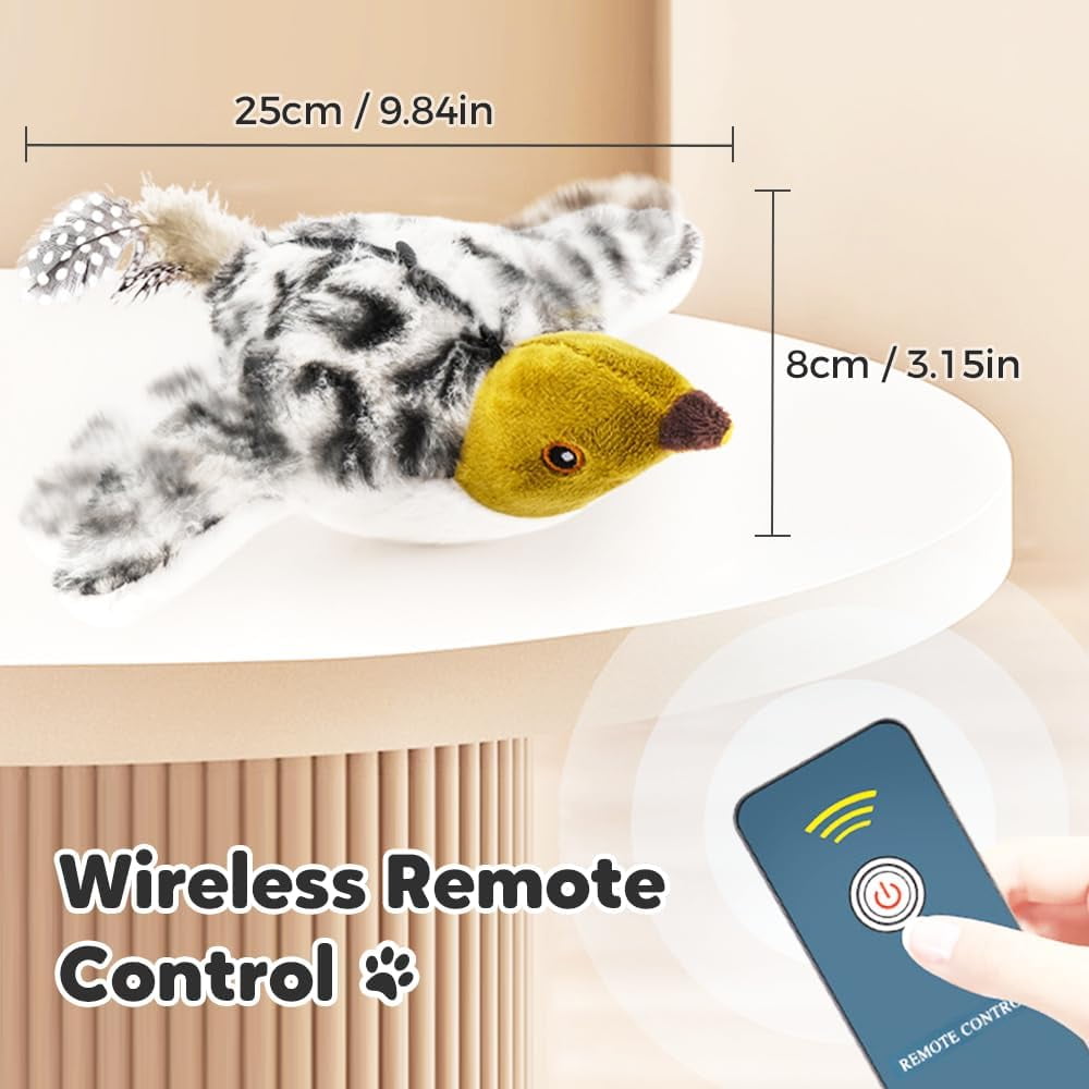 2026 New Flappy Chase Cat Toy, Interactive Chirping Bird Cat Toy with Remote Control, Chirping Bird Cat Toy Flapping Wings, Flying Interactive Simulation Electric Cat Toy