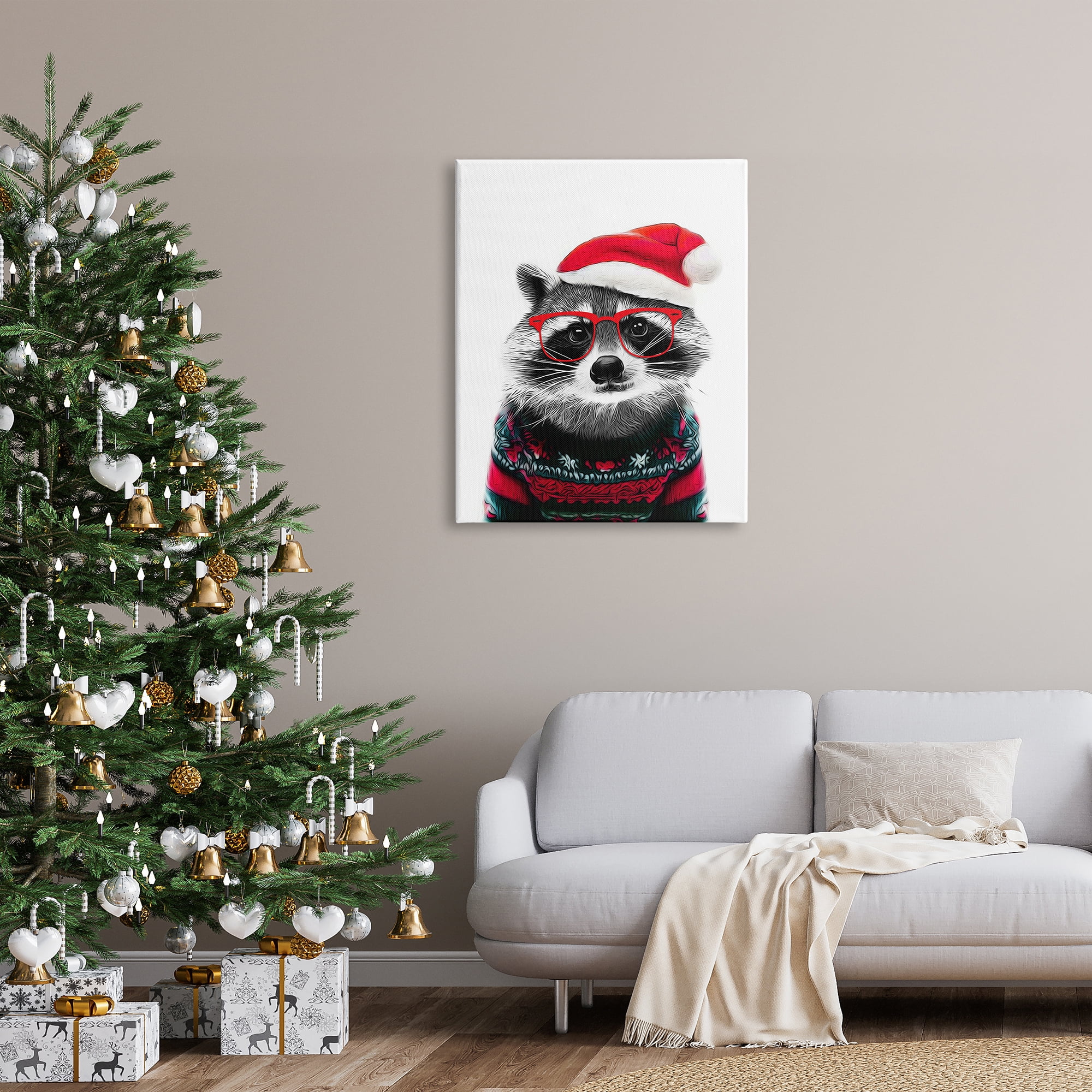 Stupell Industries Raccoon in Holiday Sweater Holiday Painting Gallery Wrapped Canvas Art Print Wall Art, 30 x 40