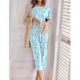 thumbnail image 4 of Ekouaer 2 Pack Womens Pajamas Sets Short Sleeve Tops and Capri Pants Pjs Colorful Printed Sleepwear Sets, 4 of 5