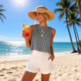 thumbnail image 6 of Plaid Shirts For Women Solid Color Work Blouses Sleeveless Tops For Women Spring Tank Top Beach Outfits For Women Cute Simple Tops Short Sleeve Top For Women Causal Top Dressy Tanks, 6 of 8