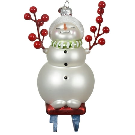 Sledding Snowman Ornament - Blown Glass Christmas Ornament Holiday Decoration