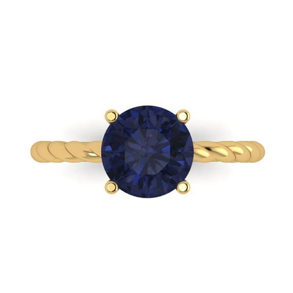 Solitaire Engagement Ring for Women - 2ct Simulated Blue Sapphire in 18K Yellow Gold Promise Ring