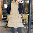 thumbnail image 5 of Wancir Women Long Vest Solid Color Sleeveless Hood Winter Puffer Vest Outwear, 5 of 8