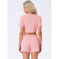 thumbnail image 4 of DARING DIVA Y2K Crop Tops with Shorts Knit Button-Down Pajama Sets XS Pink, 4 of 7