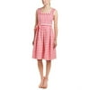 Anne Klein Square Neck Self Belted Fit & Flare Striped Dress (Pink/White, 10)