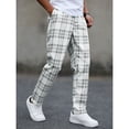 thumbnail image 3 of Betivan Men's Fashion Plaid Outdoor Casual Pants Elastic Waist Slim Pencil Fit Durable Comfortable Pants Stylish Daily Work Bottoms for Office Daily Outing Street Leisure, 3 of 9