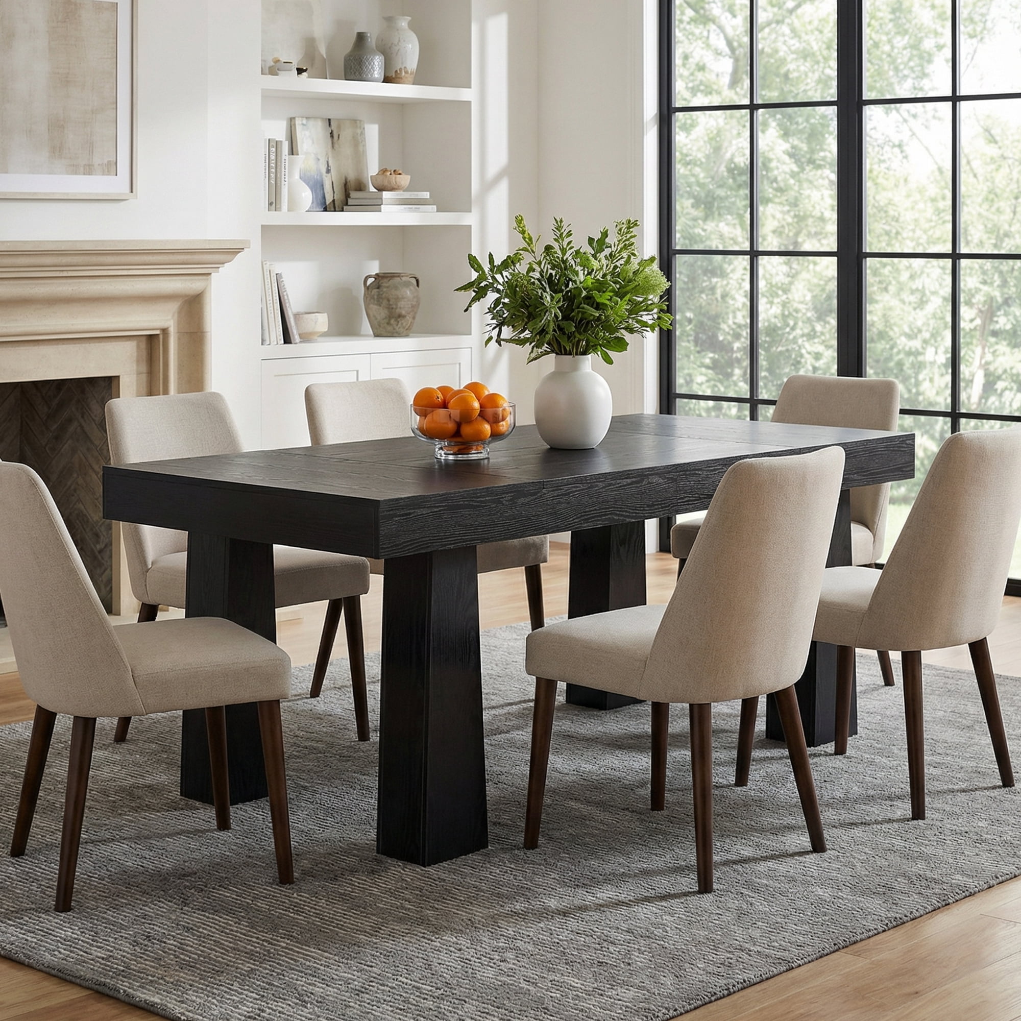 MAYEERTY 63 Inch Modern Rectangular Dining Table, Black Kitchen Dinner Table with Tapered Legs for 4 to 6 People