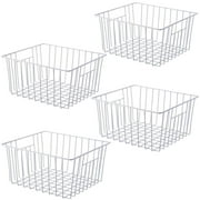 SANNO Freezer Storage Organizer Baskets, Household Refrigerator Bin for Cabinets, White, Pantry, Closets, Bedrooms - 10.24 x 11.02 x 6.3 inchesSet of 4