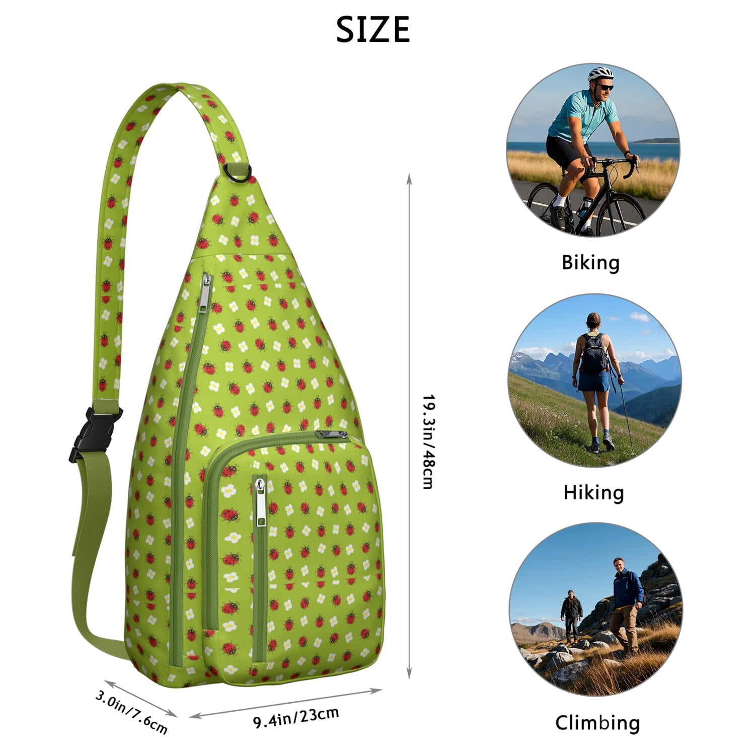 Cute Ladybug Print Sling Bag - Polka Dot Ladybird Crossbody Backpack for Women & Men, Water-Resistant Shoulder Daypack (Cartoon Nature Insect Design, Garden Themed Casual Bag)