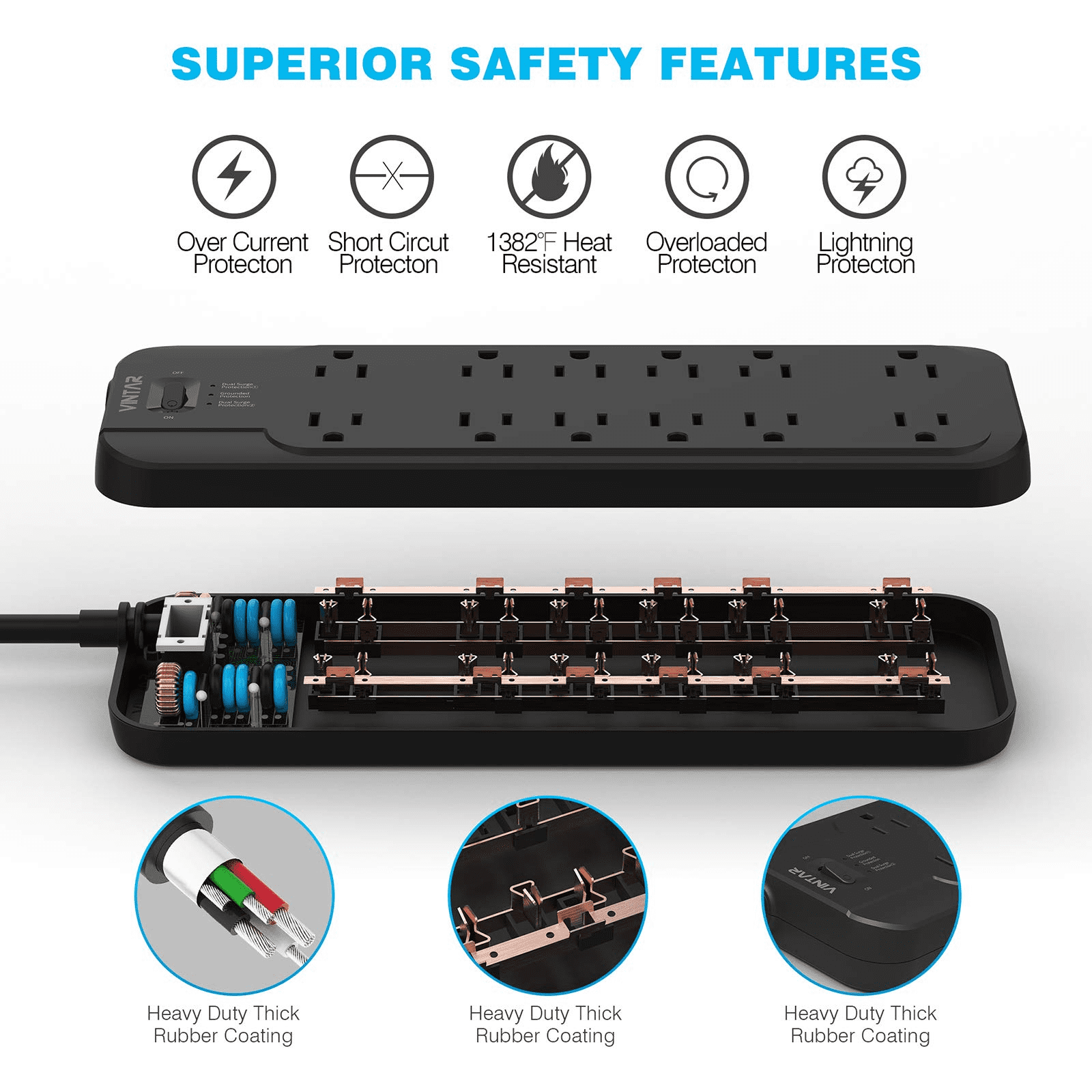 Buy VINTAR 12 Outlets Power Strip Surge Protector with Dual Surge