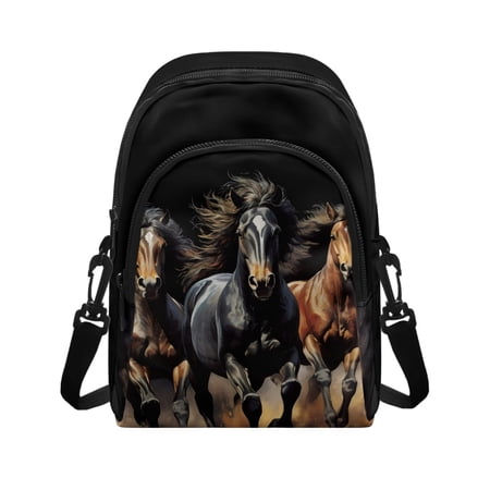 CHAQLIN Horse Pattern Travel Pouch Wallet for Work Daily Use Adjustable Strap Small Crossbody Purse Polyester Practical Sling Bag