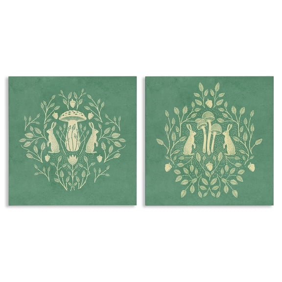Stupell Industries Boho Symmetrical Rabbits Animals Painting Wrapped Canvas Art Print Wall Art, 17 x 17, Set of 2
