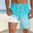 thumbnail image 2 of Men's Swim Trunks with Compression Liner 9 Inch Stretchy Quick Dry Elastic Waist Drawstring Mens Swimsuit Liner Compression Light Casual Shorts,Z02-Light Blue,XXXL, 2 of 6