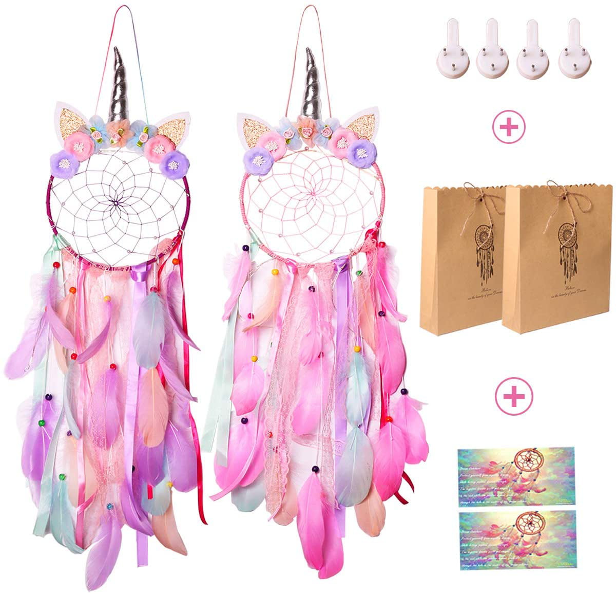 LED Unicorn Dream Catcher Dreamcatcher Feather Wall Baby Kids Room Decor Gifts 