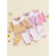 thumbnail image 4 of Aojekbee Baby Girl Fall Outfit, Contrast Color Frill Trim Long Sleeve Tops Elastic Waist Pants with Pockets 2 Piece Set, 4 of 10