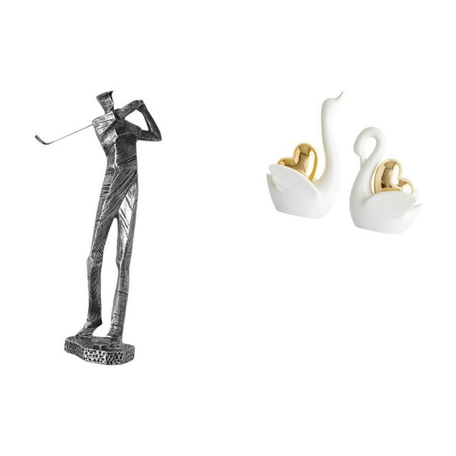 Elegante Figura De Resina De Cisne Golfista, Escultura Moderna De Golfista Y Elegante Adorno De Mesa De Cisne, Artesanía Artística Para Amantes Del Golf, Decoración De Estantería De Entrada.