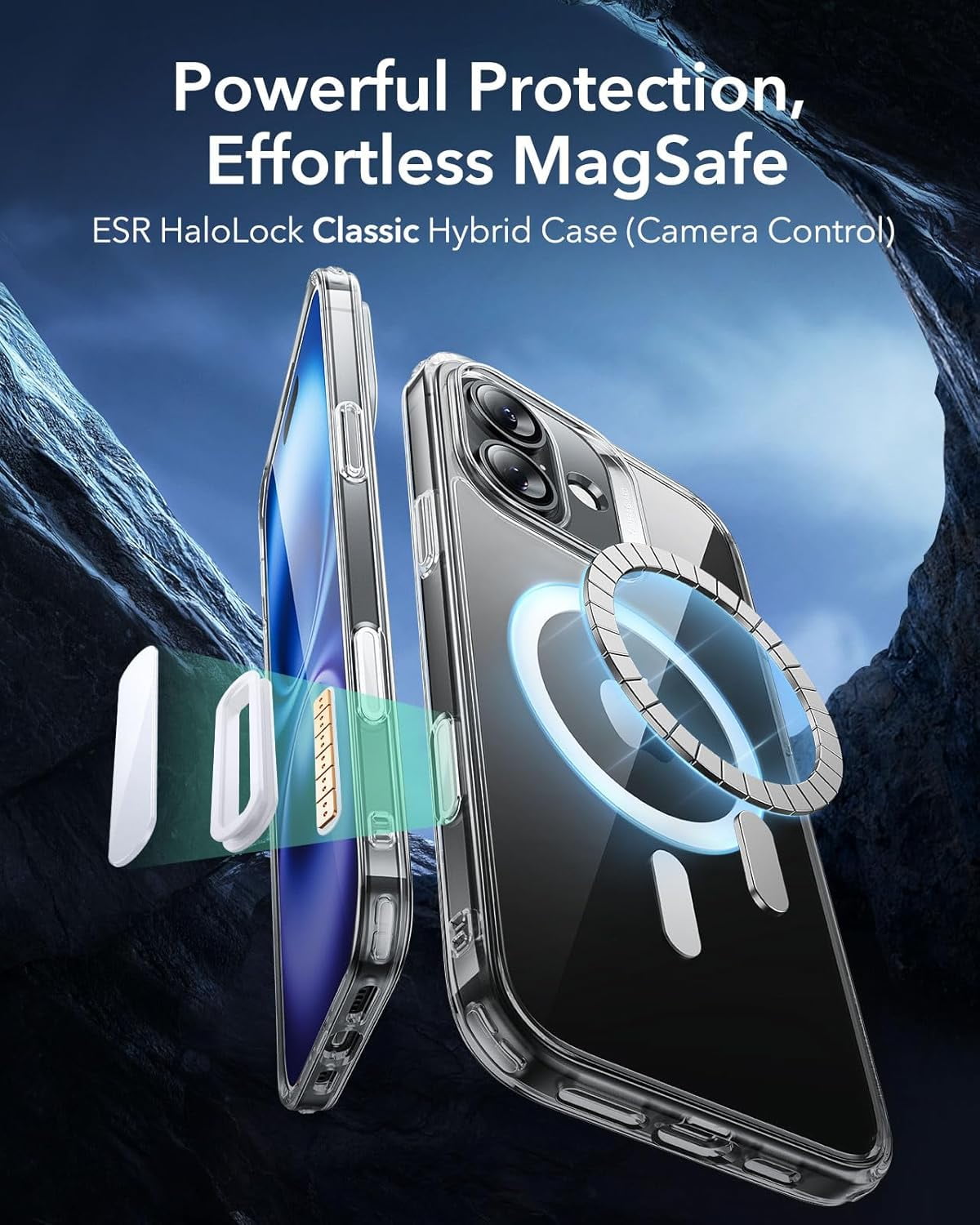 CRKMGS-for iPhone 16 Plus Case, Compatible with MagSafe, Shockproof Military-Grade Protection, Magnetic Phone Case for iPhone 16 Plus, Classic Hybrid Case (HaloLock), Clear Green