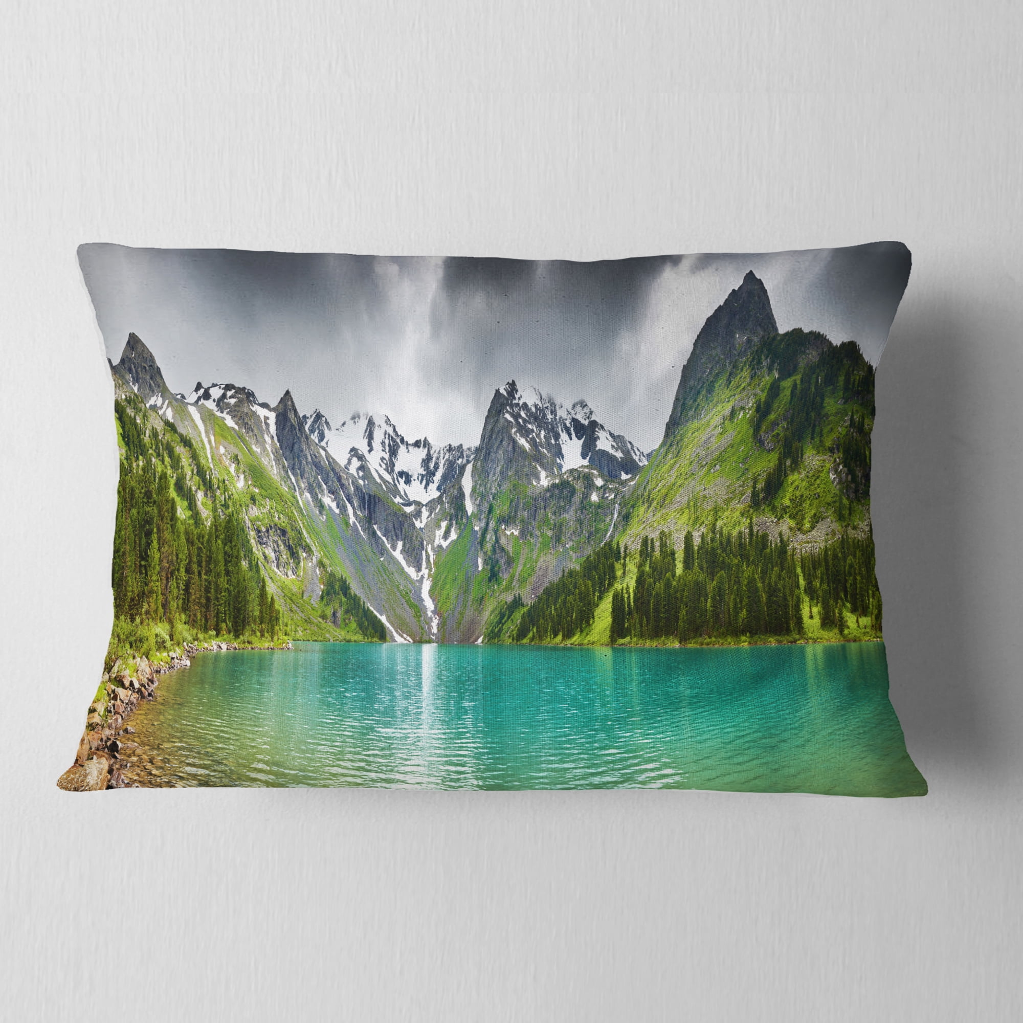 Designart Mountain Lake Panorama - Photography Throw Pillow - 12x20