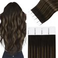 thumbnail image 1 of Easyouth Tape in Hair Extensions Human Hair Balayage Invisible Tape in Human Hair Extensions Dark Brown Mix Medium Brown Highlights for Brown Short Hair Extension Tapes in 12Inch 20Pcs 30G, 1 of 3