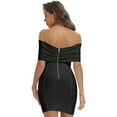 thumbnail image 3 of BEAUKEY Women Off Shoulder V Neck Bandage Dress Button Summer Female Bodycon Mini Black, 3 of 6
