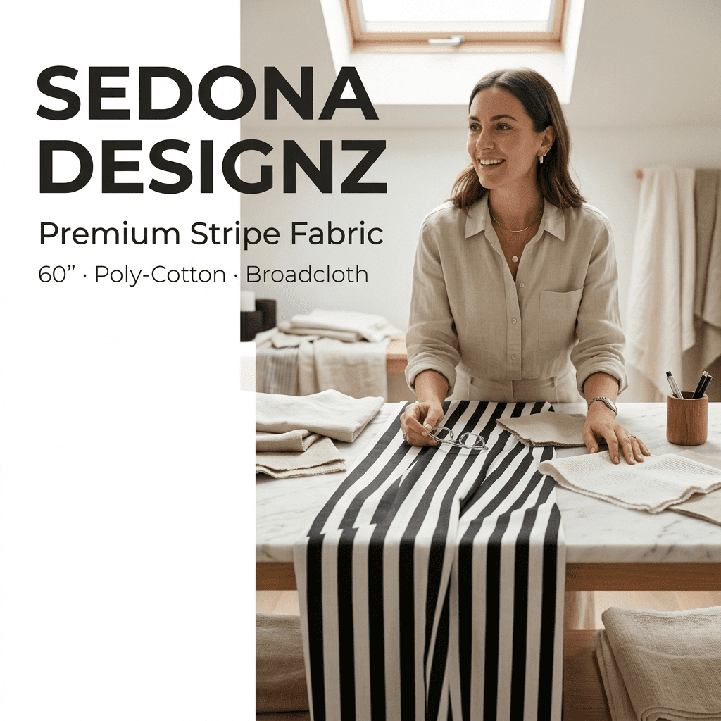 Sedona Designz 60" Wide Black/White 1" Stripe Poly-Cotton Broadcloth Fabric 1 YARD – Lightweight Woven Fabric for Apparel, Crafts, Décor, Table Covers & Sewing Projects