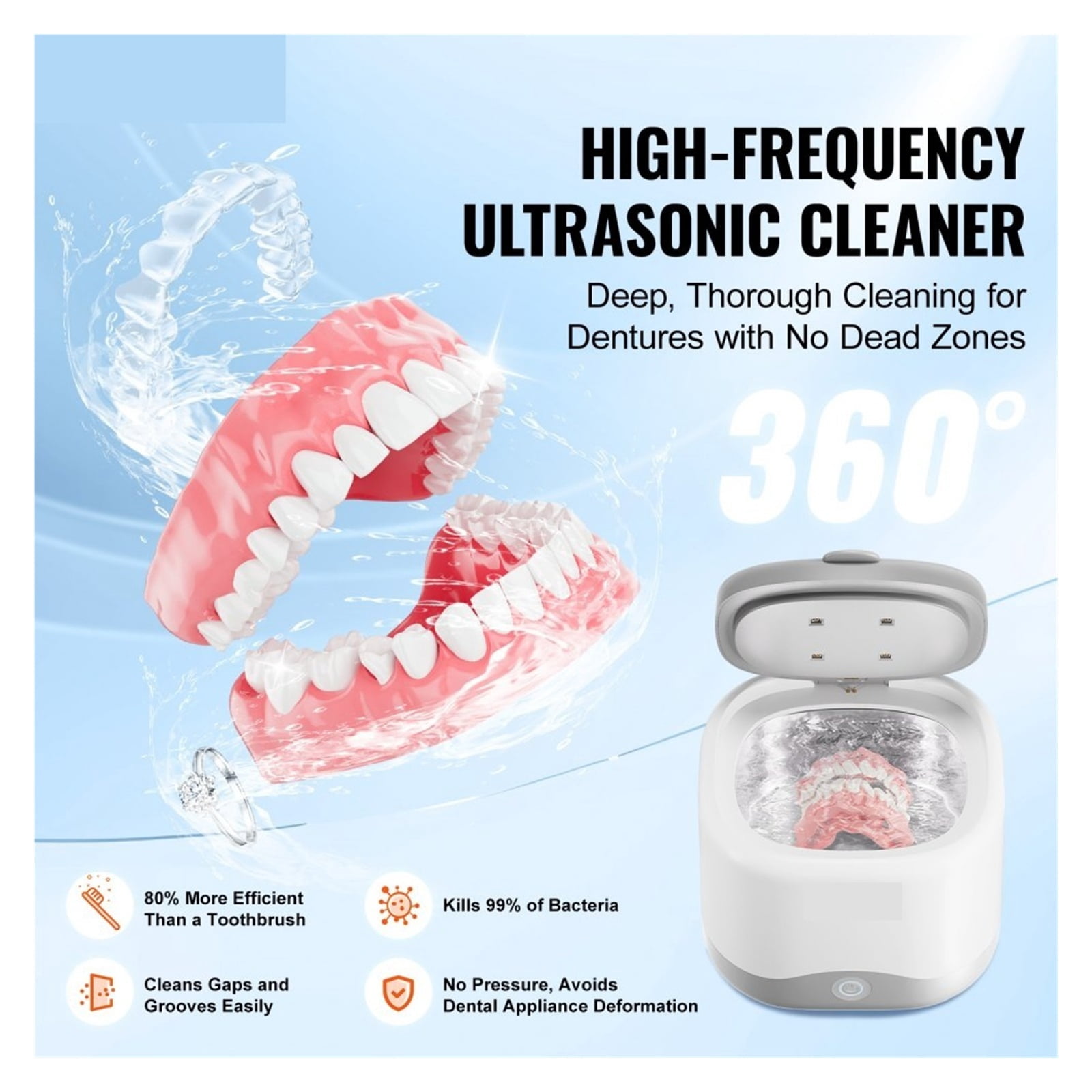 Ultrasonic Cleaner for Dentures Retainer Cleaner Machine with UV Light 30W Cleaning Machine