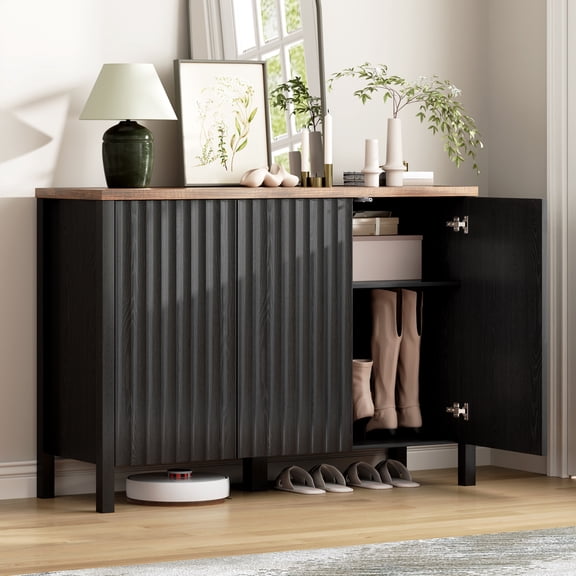 VKCC Shoe Storage Cabinet with Doors and Adjustable Shelves,Shoe Cabinet for 20 Pairs Shoe Organizer,4 Tier Shoe Rack,Freestanding, Wooden Entryway Cabinet for Hallway,Living Room,Black
