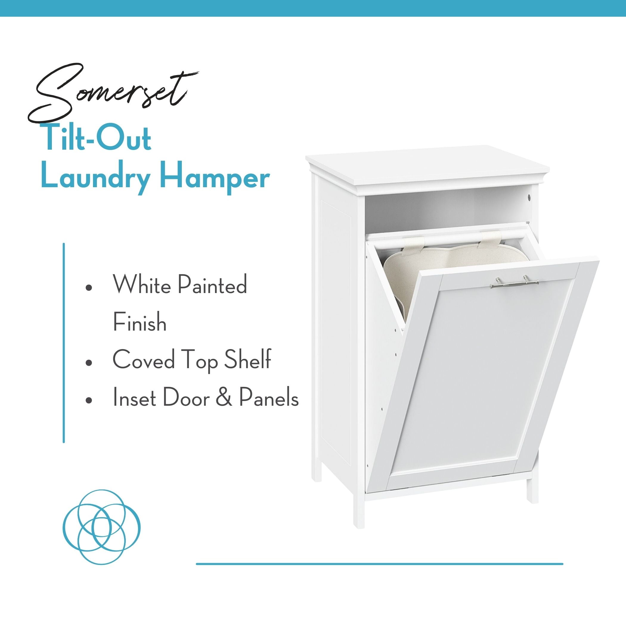 RiverRidge Somerset Tilt-Out Laundry Hamper Cabinet with Cloth Storage Bag - White