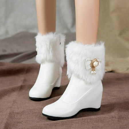 

Bnwani Winter Boots For Women Clearance High Heel Shoes Warm Ankle-High White Boots 35-43