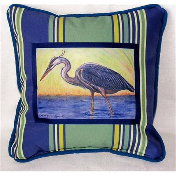 Betsy Drake  Blue Heron Small Outdoor-Indoor Pillow 12''x12''