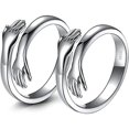 thumbnail image 1 of 2pcs Hug Rings, 925 Sterling Silver Hug Rings For Women Men Girls Love Hugs Open Promise Ring, 1 of 4