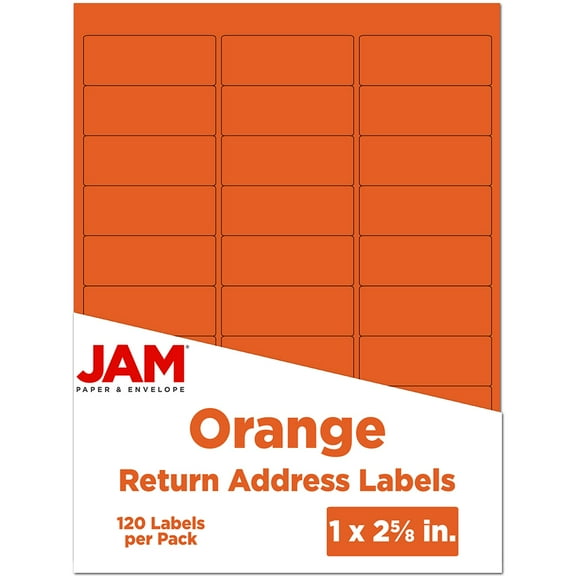 JAM Paper Return Address Labels, 1 x 2 5/8, Orange, 120 per Pack