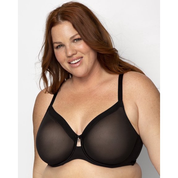 Curvy Couture Women's Plus Size Sheer Mesh Full Coverage Unlined Underwire Bra
