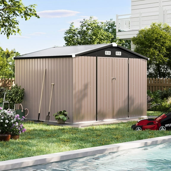 Aoxun 9.7' x 7.6' Outdoor Storage Shed, Meatl Shed with Door & Lock for Backyard, Garden