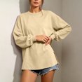 thumbnail image 5 of VBVC Women's Oversized Crew Neck Sweatshirt , Ladies' Long Sleeve Side Split Tunic Pullover , Casual Fall Loose Fit Tops For Women, Khaki , S-2XL, 5 of 9