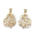 thumbnail image 2 of Brass Micro Pave Clear Cubic Zirconia Pendants with Snap on Bails for Mother's Day Long-Lasting Plated Heart with Word Mom Real 18K Gold Plated 20x15.5x2.5mm Hole: 5mm, 2 of 3
