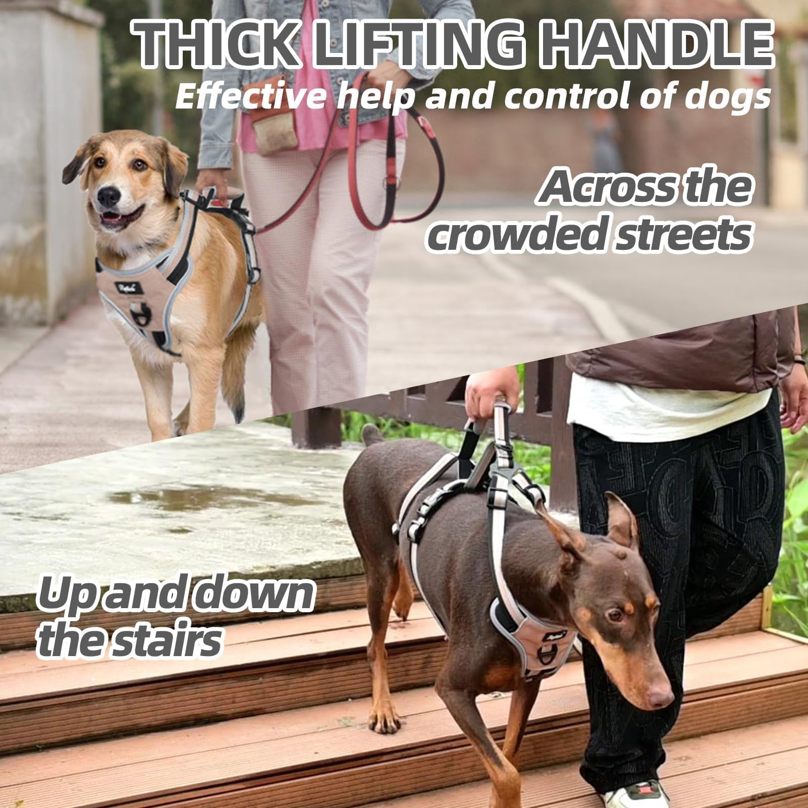 Escape Proof Dog Harness With Padded Handle  No Pull Pet Vest Durable Reflective For Medium Large Dogs Walking And Running Moccasin M