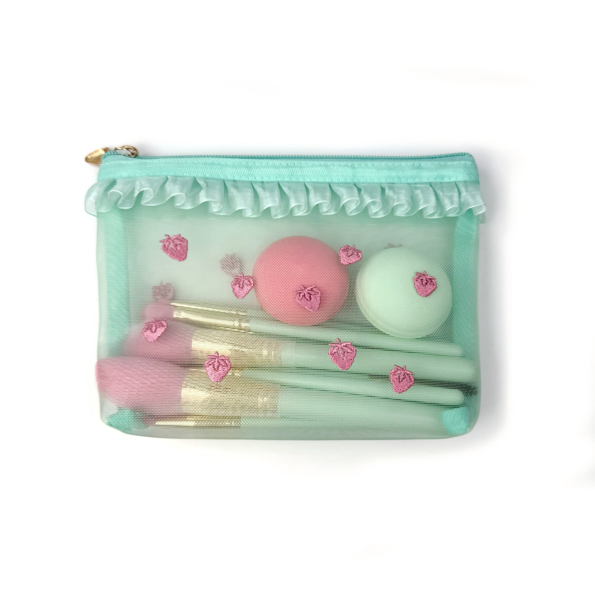 Makeup Brush Set with Bag, Green and Pink, 12 Pieces