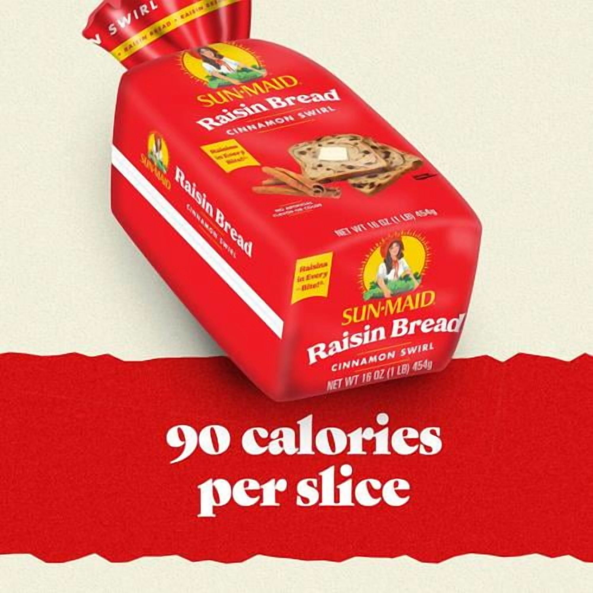 Sun-Maid Cinnamon Swirl Raisin Bread, Cinnamon Raisin Bread, 16 Oz Loaf - Pack of 2