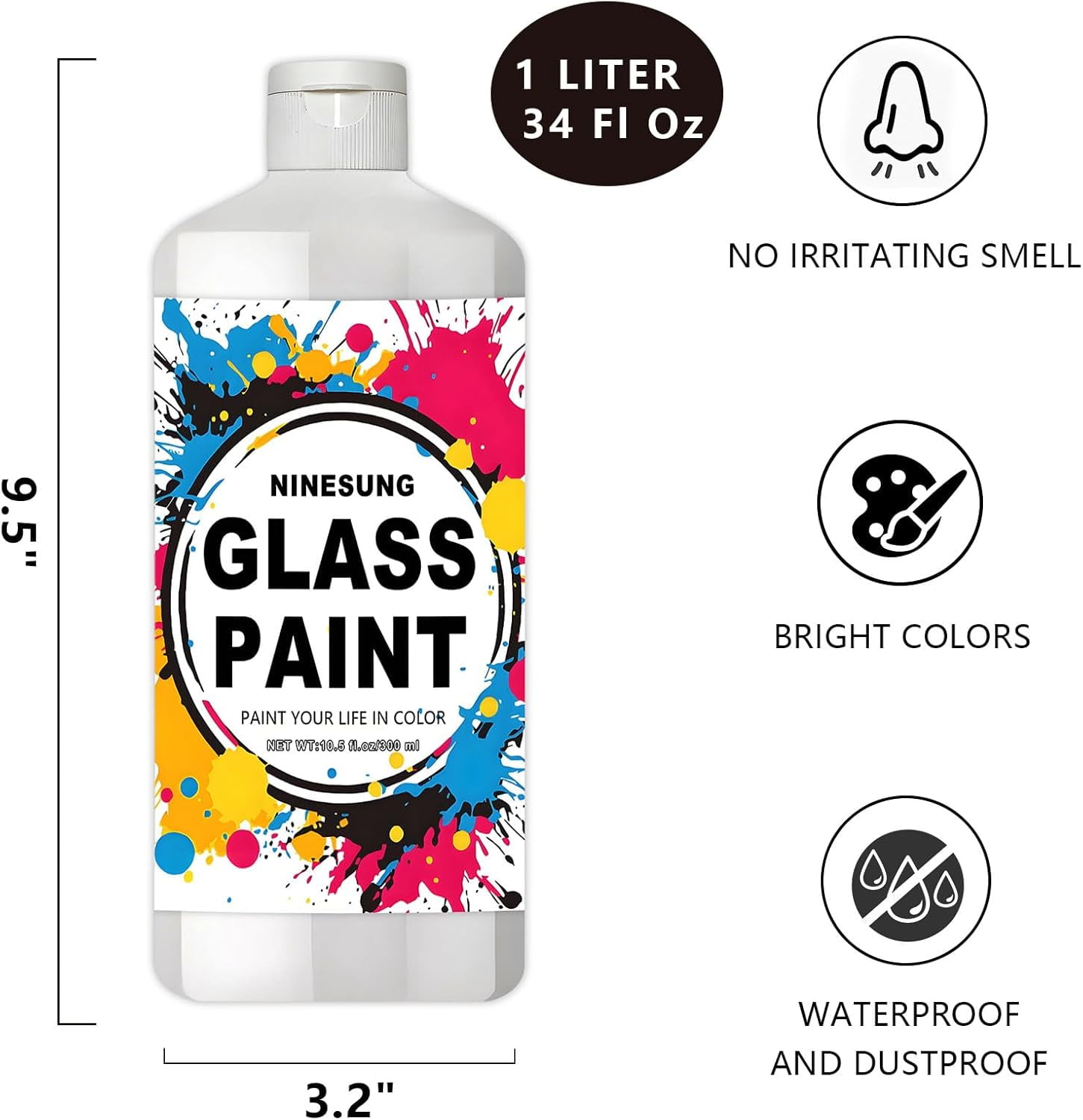 Navy Blue Glass Paint, 34 Fl Oz Jumbo Size (1 Liter) Large Bulk Stained Glass Paints, Enamel & Ceramic Painting Supplies for Wine Bottle Jars Windows (Navy Blue, 34 Fl Oz)