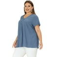 thumbnail image 3 of GRACE & GRANDEUR Blouse Femme Grande Taille Décontractée Col en V Manches Courtes Chambray Bleu Foncé 3X, 3 of 6