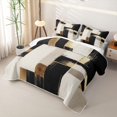 thumbnail image 3 of Castle Fairy Mid Century Geometric Block Quilt Full 3-Piece,Vintage Vertical Streak Full Bedspread Sets,Black Gold Cream,1 Coverlet and 2 Pillowcases, 3 of 7