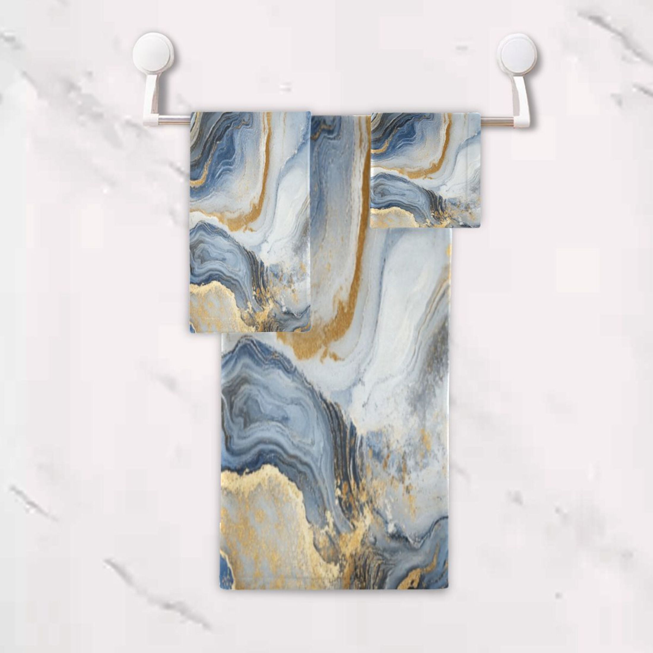 Three-Piece Towel Set Face Towel Towel Set Hand Towel Bath Towel Cotton Bath Towels Bath Towel Sets Hand Bath Towels Blue Marble