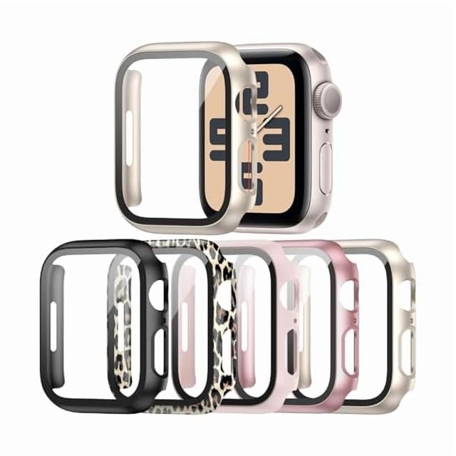wonima02 5 Pack Hard PC Case with Tempered Glass Screen Protector for Apple Watch 40mm SE 3 (2025)/SE 2/SE/Series 6/5/4, Scratch Resistant Bumper Protective Cover for iWatch 40mm Accessories