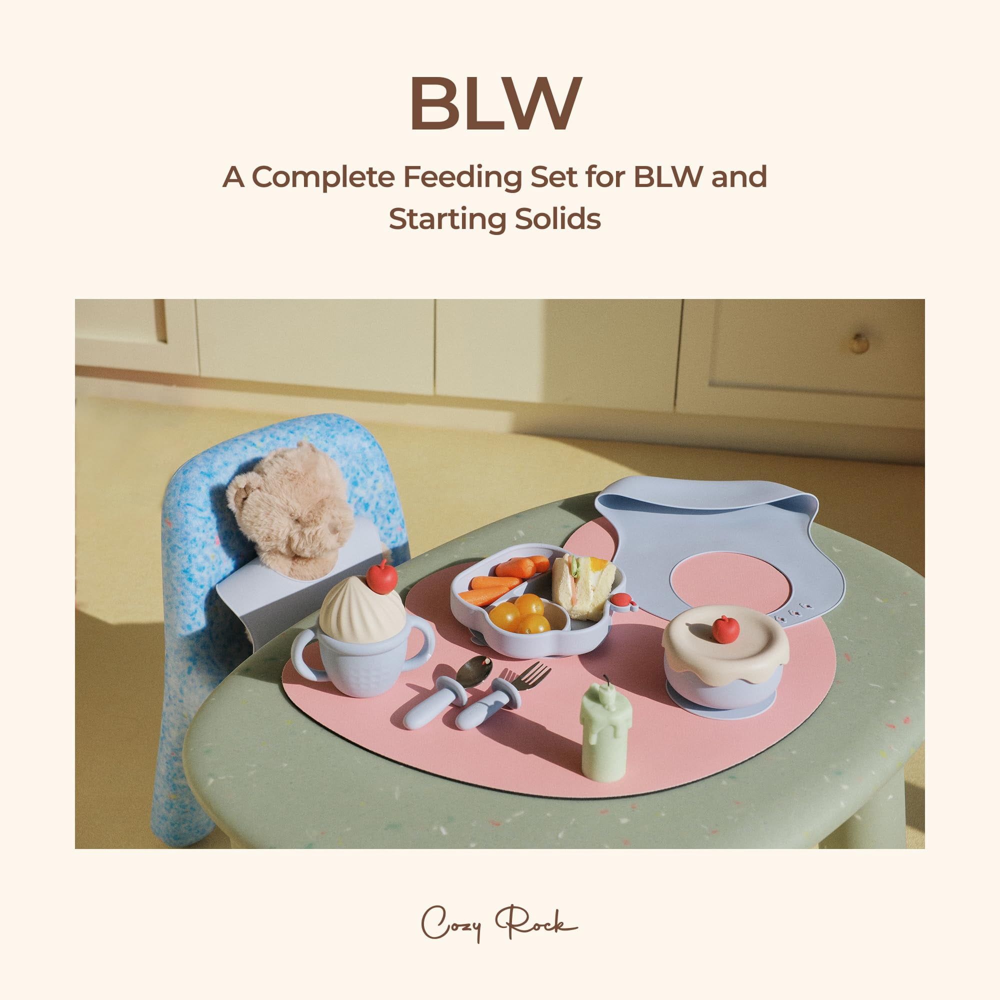 Blue Silicone Baby Feeding Set for Self-Feeding and Solids Introduction