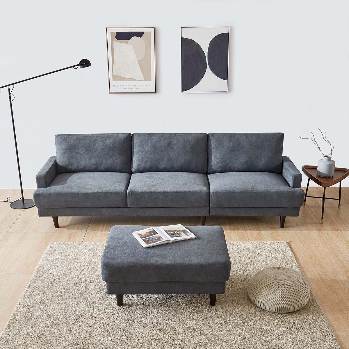 Modern Fabric Sofa L shape Soft Couch 3 Seater with ottoman Removable
