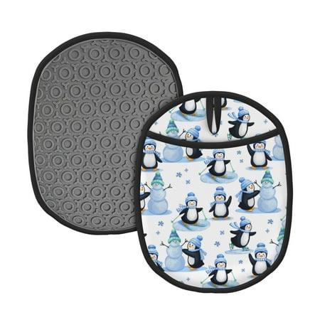 

Lukts Playful Penguins and Snowmen Print Silicone Pot Mat Mitten With Hanging Loop Heat Resistant Oven Mitts Non-Slip Bbq Baking Smoking Potholders