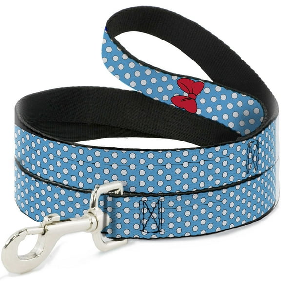 Disney Pet Leash, Dog Leash, Minnie Mouse Bow Dots Blue Black White Red, 4 Feet Long 0.5 Inch Wide