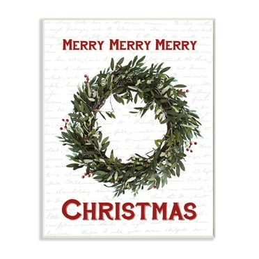Stupell Industries Merry Christmas Wreath Holiday Word Design Wood Wall Art By Artist Lettered and Lined